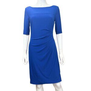 Lauren Ralph Lauren Womens Draped Sheath Dress Blue Size 8 Polyester Blend